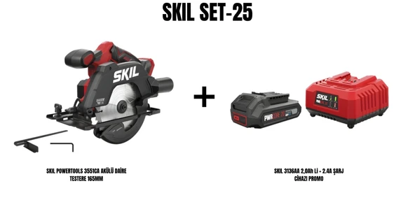 SKIL Set-25 (SKIL POWERTOOLS 3551CA AKÜLÜ DAİRE TESTERE 165MM+SKIL 3136AA 2,0Ah Li + 2.4A ŞARJ CİHAZI PROMO) ürün görseli 1