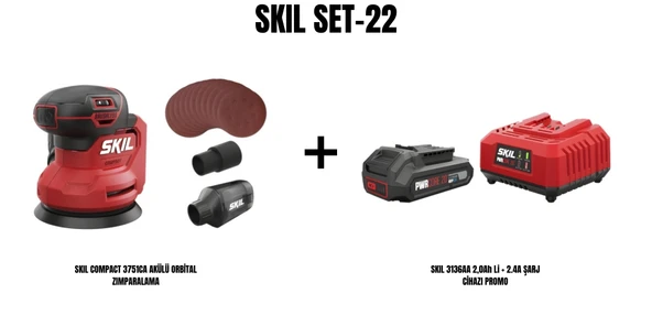 SKIL Set-22 (SKIL COMPACT 3751CA AKÜLÜ ORBİTAL ZIMPARALAMA+SKIL 3136AA 2,0Ah Li + 2.4A ŞARJ CİHAZI PROMO) ürün görseli 1