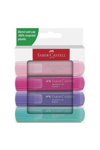 Faber Castell Textlıner 46 Fosforlu Kalem Pastel Renkler 4'lü Karton Kutu ürün görseli 1