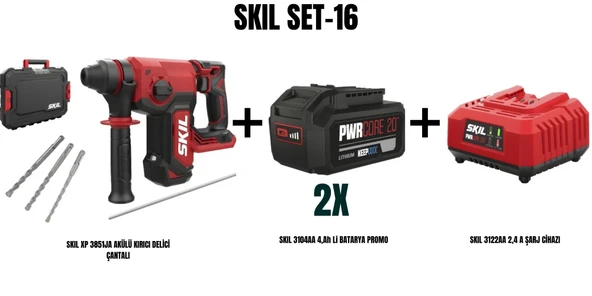 SKIL Set-16 (SKIL XP 3851JA AKÜLÜ KIRICI DELİCİ ÇANTALI+2xSKIL 3104AA 4,Ah Li BATARYA PROMO+SKIL 3122AA 2,4 A ŞARJ CİHAZI) ürün görseli 1