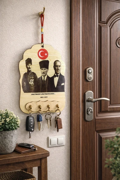 AHŞAP ANAHTARLIK VE DUVAR SÜSÜ ATATÜRK TEMALI ürün görseli 1