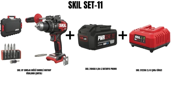 SKIL Set-11 (SKIL XP 3085JA AKÜLÜ DARBELİ MATKAP VİDALAMA ÇANTALI+SKIL 3104AA 4,Ah Li BATARYA PROMO+SKIL 3122AA 2,4 A ŞARJ CİHAZI) ürün görseli 1