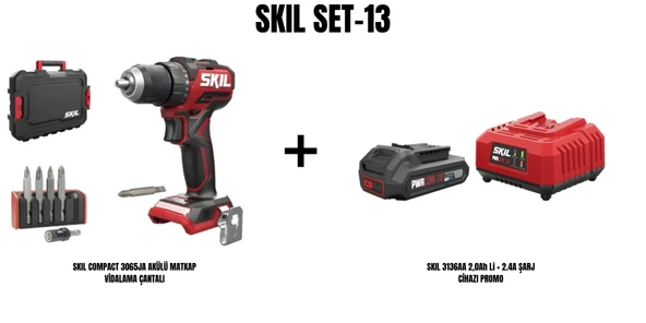 SKIL Set-13 (SKIL COMPACT 3065JA AKÜLÜ MATKAP VİDALAMA ÇANTALI+SKIL 3136AA 2,0Ah Li + 2.4A ŞARJ CİHAZI PROMO) ürün görseli 1