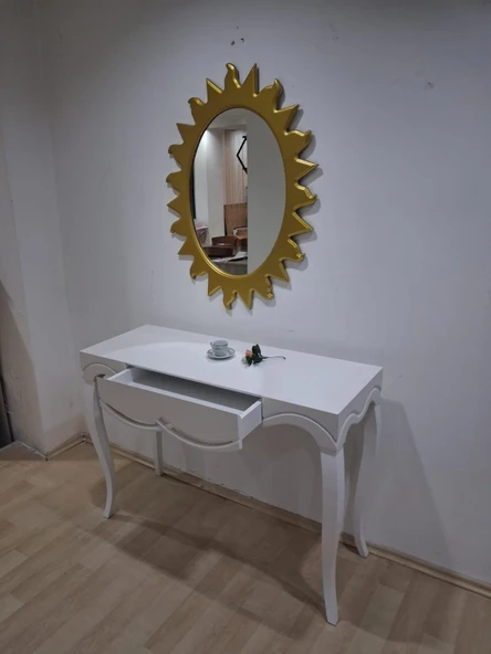 Dresuar Cnc Çökertme 90670 Model Güneş Gold Renk Ayna Lake Beyaz Tabla Kayn Aslan Ayak ürün görseli 1