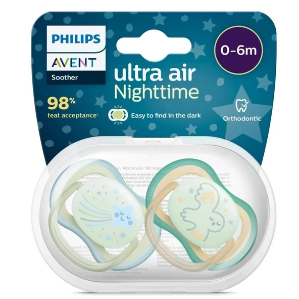 Philips Avent Ultra Air Night Karanlıkta Parlar Gece Emziği 0-6 ay Erkek SCF376/18 ürün görseli 1