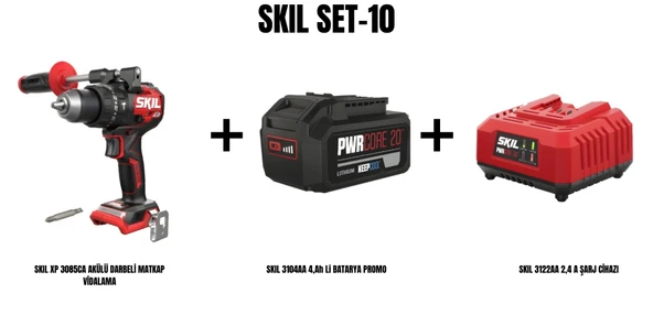 SKIL Set-10 (SKIL XP 3085CA AKÜLÜ DARBELİ MATKAP VİDALAMA+SKIL 3104AA 4,Ah Li BATARYA PROMO+SKIL 3122AA 2,4 A ŞARJ CİHAZI) ürün görseli 1