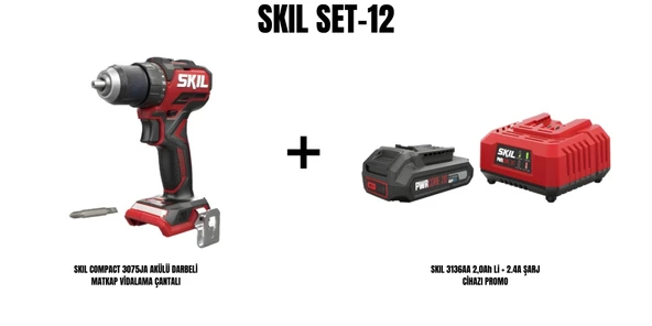 SKIL Set-12 (SKIL COMPACT 3065CA AKÜLÜ MATKAP VİDALAMA+SKIL 3136AA 2,0Ah Li + 2.4A ŞARJ CİHAZI PROMO) ürün görseli 1
