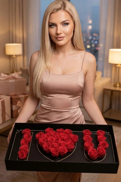 I Love You Güllü Siyah Lüks Kutuda Kalp Tasarım Gül | Sevgiliye, Kıza, Eşe Hediye ürün görseli 1