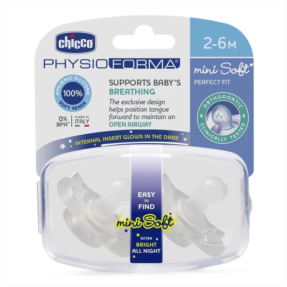 Chicco Gece Parlayan PhysioForma Mini Soft 2'li Emzik 2-6 Ay ürün görseli 1