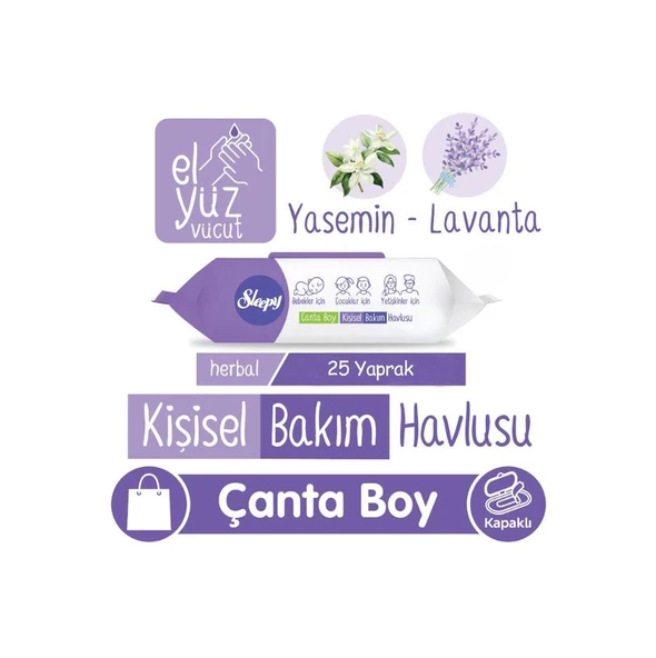 Sleepy Herbal Kişisel Bakım Havlusu Çanta Boy 25 Yaprak ürün görseli 1