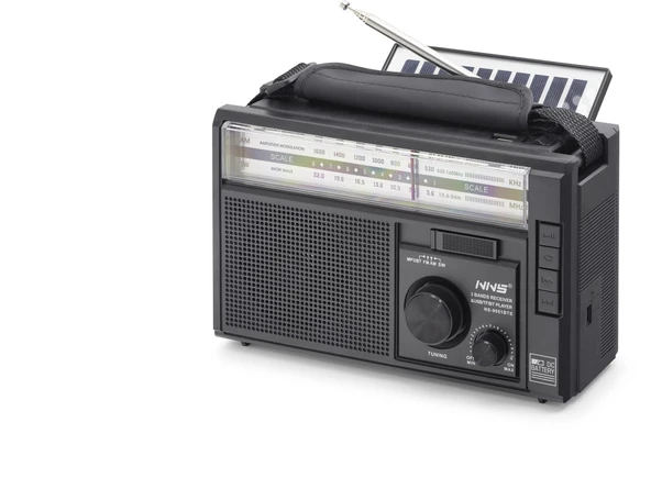 Bluetooth Solar Panelli Fm Radyo Usb Tf Nostaljik Hoparlör - Siyah NS9951BTS ürün görseli 1