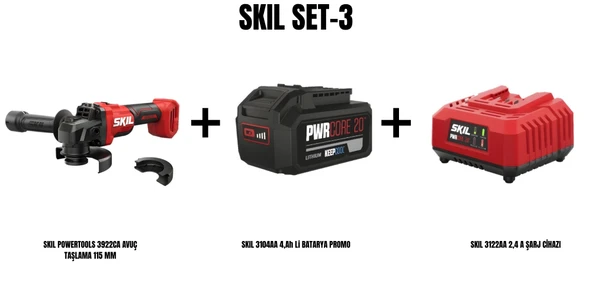 SKIL Set-3 (SKIL POWERTOOLS 3922CA AVUÇ TAŞLAMA 115 MM+SKIL 3104AA 4,Ah Li BATARYA PROMO+SKIL 3122AA 2,4 A ŞARJ CİHAZI) ürün görseli 1