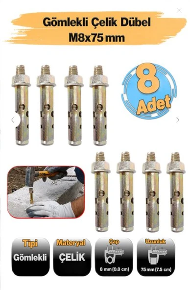 Gömlekli  Çelik  Dubel 10x 70 -  8 Adet ürün görseli 1