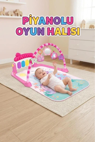 Unicorn Temalı 4'ü 1 Arada Müzikli Işıklı Oyuncaklı Aynalı Piyano Setli Oyuncak Oyun Halısı ürün görseli 1