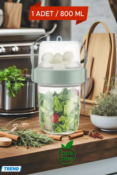 1 ADET Diyet & Kahvaltı için Çatal & Kaşıklı Kapaklı Yoğurt Müsli Salata Meyve Saklama Kabı - 800 ml ürün görseli 1