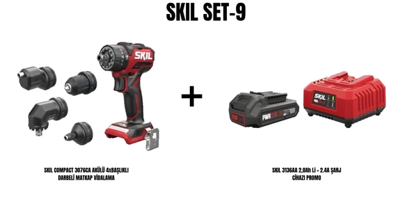 SKIL Set-9 (SKIL COMPACT 3076CA AKÜLÜ 4xBAŞLIKLI DARBELİ MATKAP VİDALAMA+SKIL 3136AA 2,0Ah Li + 2.4A ŞARJ CİHAZI PROMO) ürün görseli 1