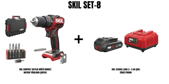 SKIL Set-8 (SKIL COMPACT 3075JA AKÜLÜ DARBELİ MATKAP VİDALAMA ÇANTALI+SKIL 3136AA 2,0Ah Li + 2.4A ŞARJ CİHAZI PROMO) ürün görseli 1