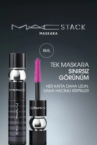 Macstack Maskara Mega Fırça 8ml - Kıvırma, Uzunluk ve Hacim Etkili Maskara ürün görseli 1