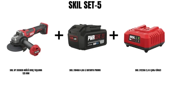 SKIL Set-5 (SKIL XP 3930CB AKÜLÜ AVUÇ TAŞLAMA 125 MM+SKIL 3104AA 4,Ah Li BATARYA PROMO+SKIL 3122AA 2,4 A ŞARJ CİHAZI) ürün görseli 1