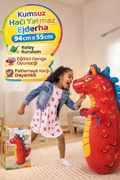 Ejderha Hacıyatmaz Şişme Oyuncak 94 cm Kumsuz Devrilmez Denge Oyuncağı Çocuk ürün görseli 1