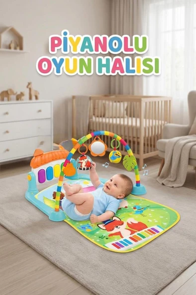 Hayvanlı Orkestra Temalı 4'ü 1 Arada Müzikli Işıklı Sesli Oyuncaklı Piyanolu Aksesuarlı Oyuncak Halı ürün görseli 1
