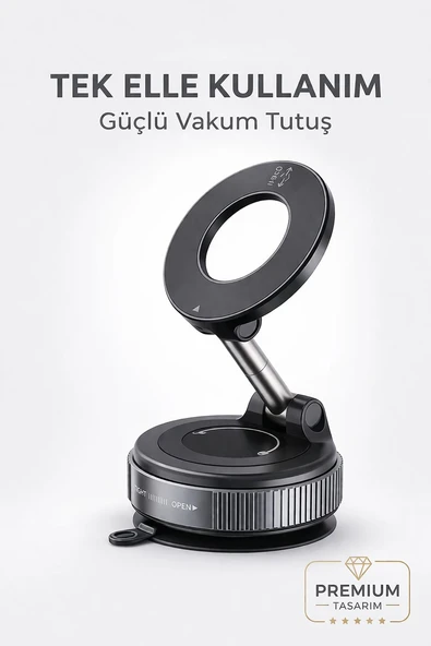 Araç Telefon Tutucu Manyetik Vakumlu Güçlü Tutuş 360° Döner Tek Elle Kullanım Torpido Uyumlu ürün görseli 1