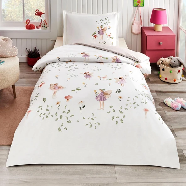Özdilek Tek Kişilik Fitted Çarşaf Ranforce Nevresim Takımı Blossom Fairy Pembe ürün görseli 1