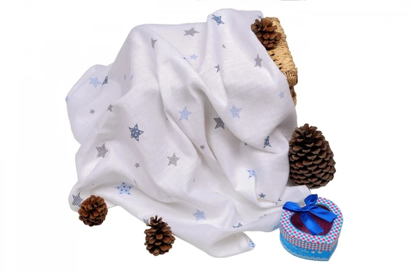 Sema Baby Çok Amaçlı Müslin Örtü 100x80 cm - Mavi Yıldız 8682476853131 ürün görseli 1