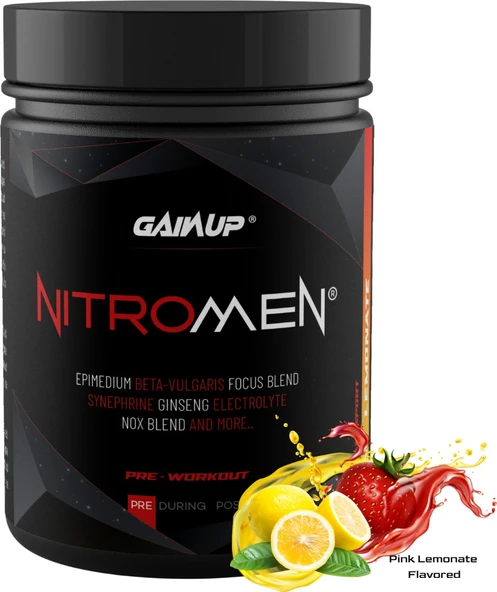 Gainup Nitromen Pre-Workout 407 gr 30 Servis - Pink Lemonade Flavored - Resim 3