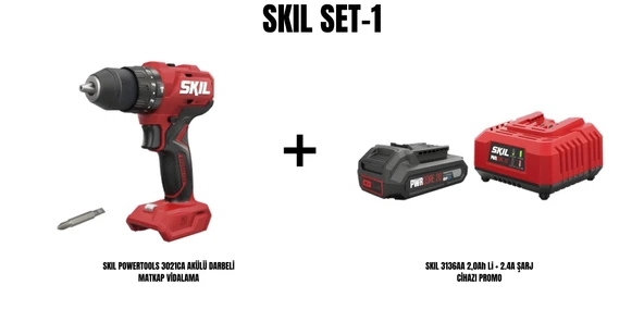 SKIL Set-1 (SKIL POWERTOOLS 3021CA AKÜLÜ DARBELİ MATKAP VİDALAMA+SKIL 3136AA 2,0Ah Li + 2.4A ŞARJ CİHAZI PROMO) ürün görseli 1
