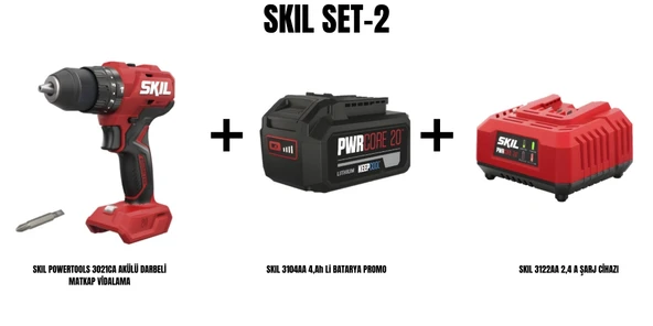 SKIL Set-2 (SKIL POWERTOOLS 3021CA AKÜLÜ DARBELİ MATKAP VİDALAMA+SKIL 3104AA 4,Ah Li BATARYA PROMO+SKIL 3122AA 2,4 A ŞARJ CİHAZI) ürün görseli 1