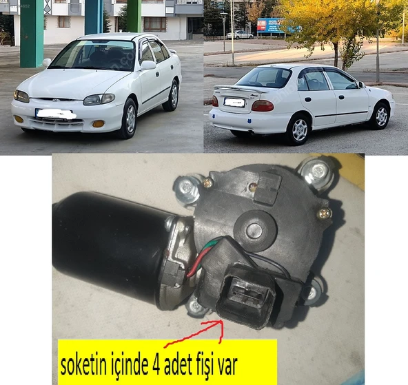 Hyundaı Accent yumurta kasa 1995-1999 Ön Cam Silgi Silecek Motoru soketi 4 adet fişli yan sanayi INWELLS  marka 98100-22010 ürün görseli 1