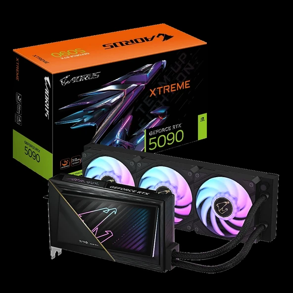 GIGABYTE GV-N5090AORUSX W-32GD, RTX5090, XTREME WATERFORCE, 32Gb, GDDR7, 512BIT, 3 Fanlı, 1xHDMI, 3xDP, GAMING Ekran KAR ürün görseli 1