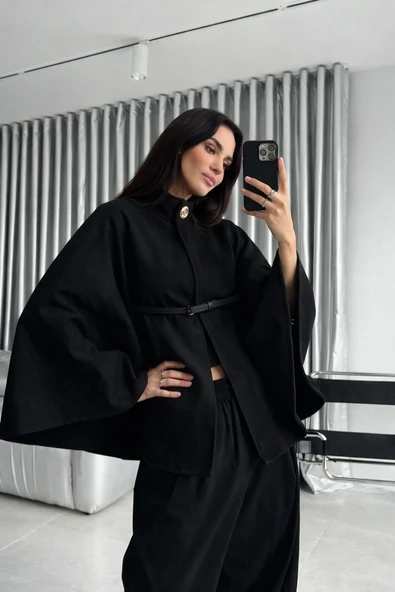 Kuşgözü Detaylı Kemerli Panço - Resim 12