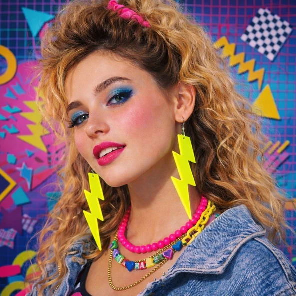 80 ler 90 lar Retro Neon Sarı Şimşek Küpe 10 cm ürün görseli 1