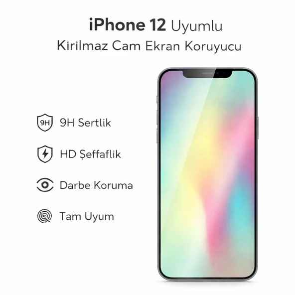 iPhone 12 Uyumlu Kırılmaz Cam Ekran Koruyucu 9H Temperli Cam HD Şeffaf ürün görseli 1