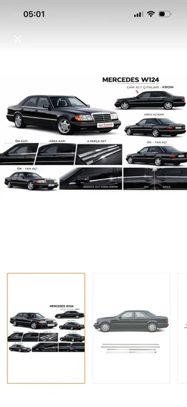 Mercedes E Klasse W124 1984-1995 Krom Cam Çıtası Paslanmaz Çelik 4 Parça ürün görseli 1