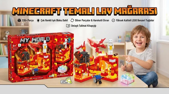 Renkli Işıklı Minecraft Temalı Lav Mağara Seti 330 Parçalı Bloklu Eğitici Yapı Oyuncak ürün görseli 1
