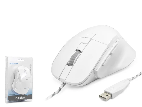 7D Ergonomi̇k Kablolu Ofi̇s Mouse 3600 Dpi - Beyaz ND1209W ürün görseli 1