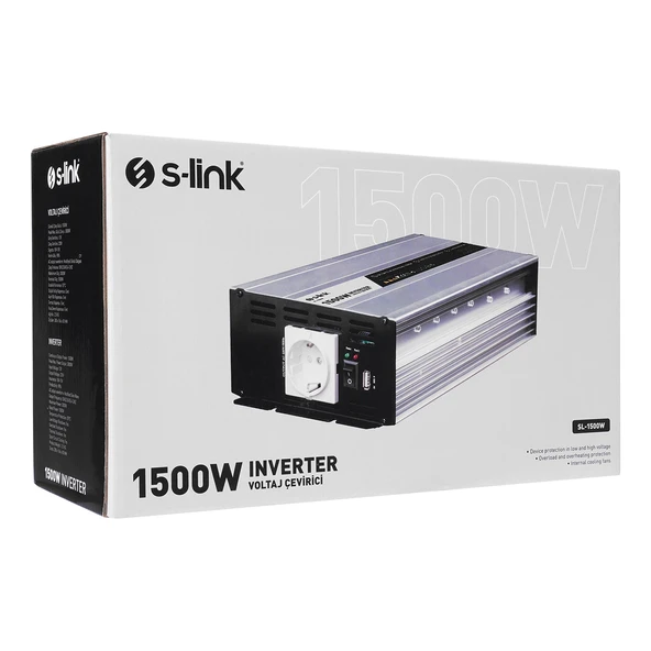 S-LİNK 12v - 220v Ac 1500w Çevirici Modified Sinus İnverter 1500 Watt (12 Volt Giriş 220 Volt Çıkış) ürün görseli 1
