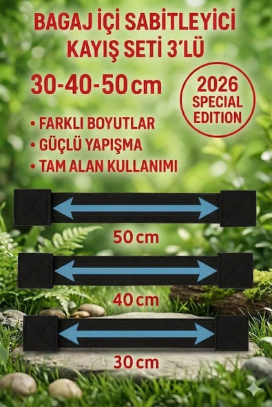 Araç Bagaj Sabitleyici Cırtlı Esnek Lastik Seti 30-40-50 cm Siyah 3 lü set ürün görseli 1