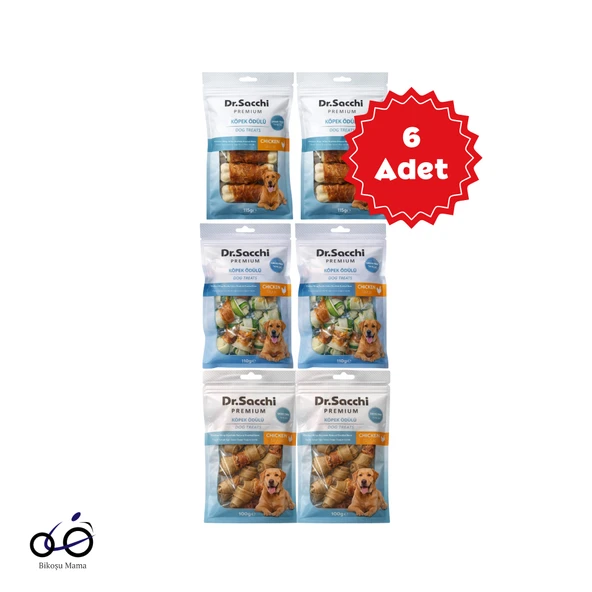 Dr.Sacchi Premium Tavuk Sargılı Sığır Derisi Karışık Tahılsız Köpek Ödülü 100gr 6 Adet ürün görseli 1