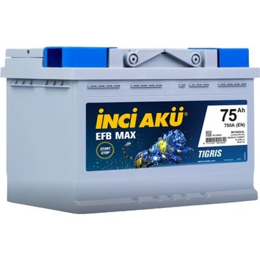 İnci 12V 75 Ah EFB Max Tigris 750 CCA Akü (Start Stop) - Eski İadesiz ürün görseli 1