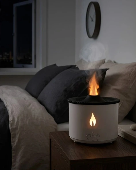 Alev Ve Volkan Efektli Ultrasonik Aroma Difüzörü Led Gece Lambalı H.a Nemlendirici ürün görseli 1