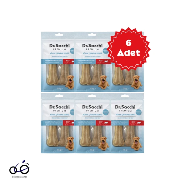 Dr.Sacchi Premium Doğal Sığır Derisi Tahılsız Sığır Etli Köpek Kemiği 5” 2'li 115gr 6 Adet ürün görseli 1