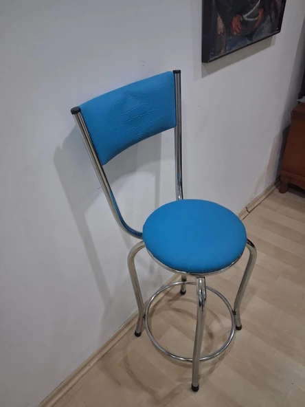 Sandalye 90677 Bar Yüksek Turkuaz 1 Adet Metal Çelik Nikelaj Suni Deri Döşeme ürün görseli 1