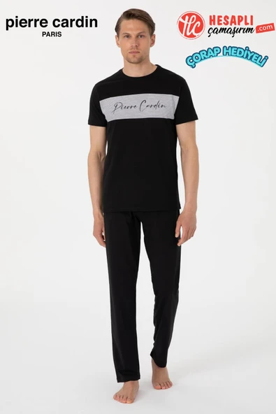 Pierre Cardin Paris Premium Erkek %100 Pamuklu Bisiklet Yaka Rahat Kalıp Kısa Kollu Pijama Takım ürün görseli 1