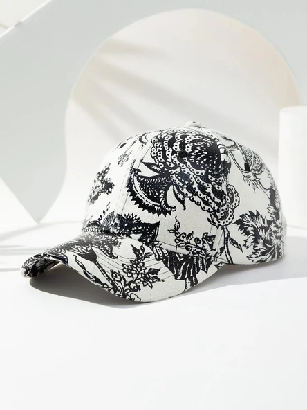 Valkyrie Kadın Siyah Beyaz Desenli Ayarlanabilir Şapka Baseball Cap Günlük Spor Şapka ürün görseli 1