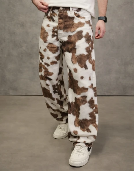 Ultra Premium Cow Printed Baggy Kot Pantolon ürün görseli 1