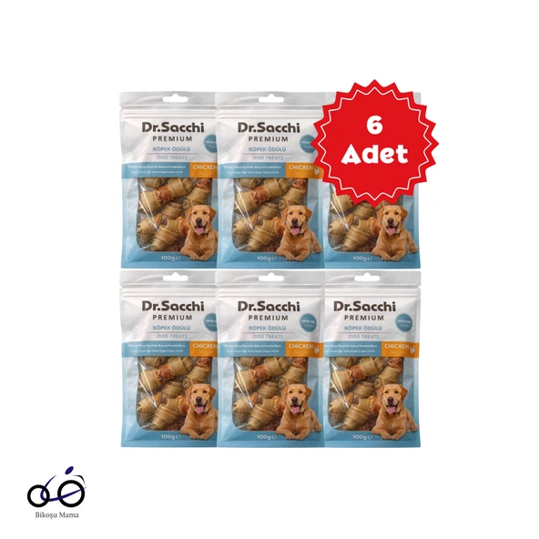 Dr.Sacchi Premium Tavuk Sargılı Sığır Derisi Doğal Düğüm Kemik Tahılsız Köpek Ödülü 2“ 8'li 100gr 6 Adet ürün görseli 1
